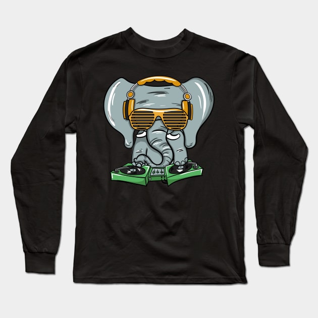 DJ Elephant Long Sleeve T-Shirt by LetsBeginDesigns